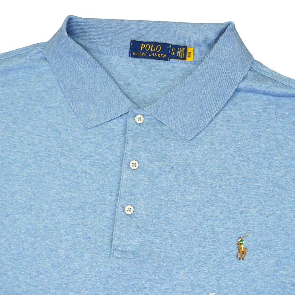 NEW Polo Ralph Lauren Polo Shirt Mens XLT Blue Short Sleeve Heathered Pony Logo